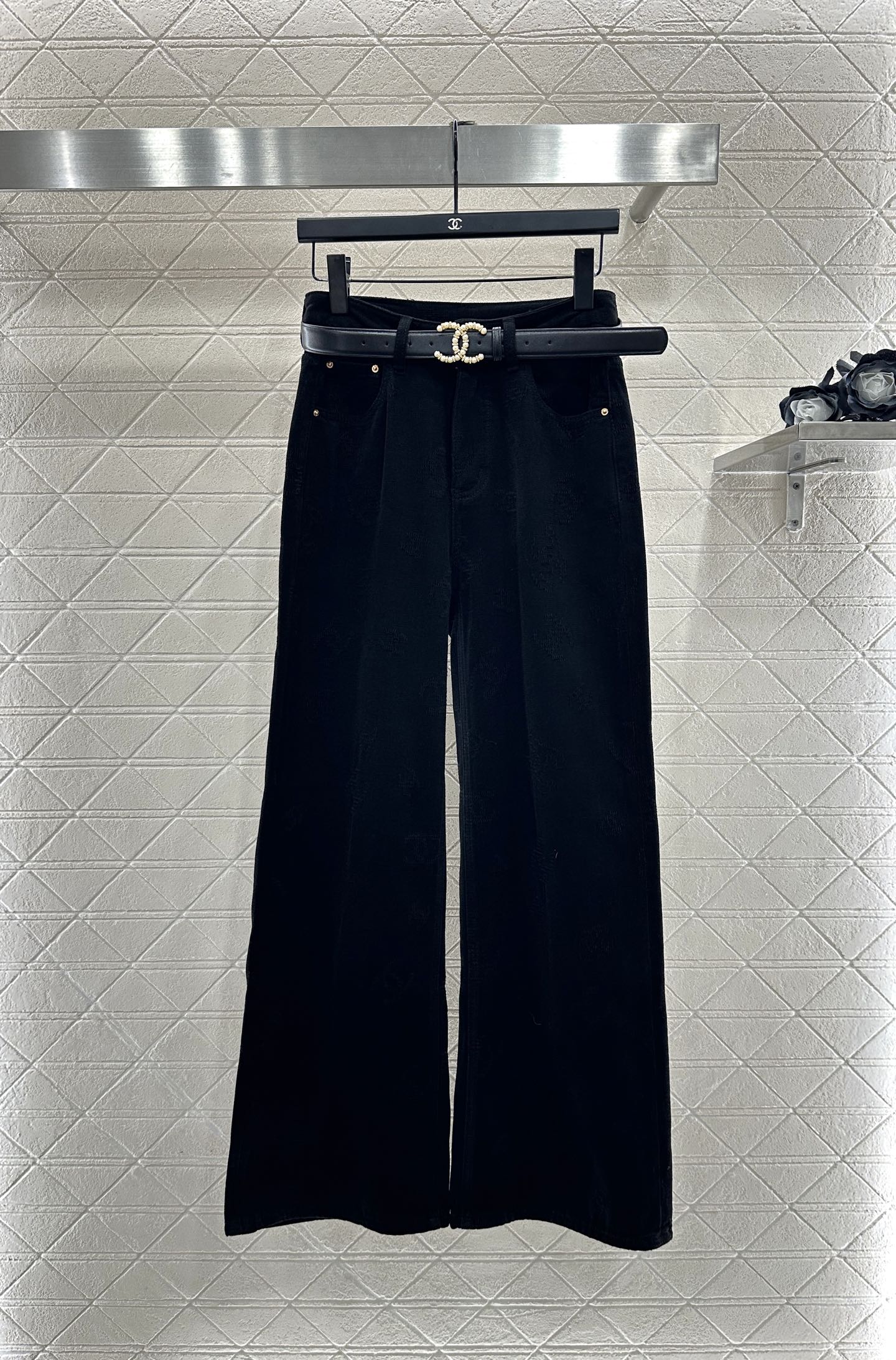 Belt jacquard denim pants