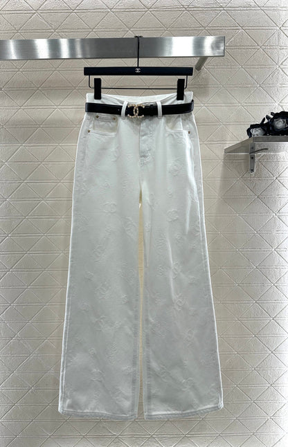 Belt jacquard denim pants