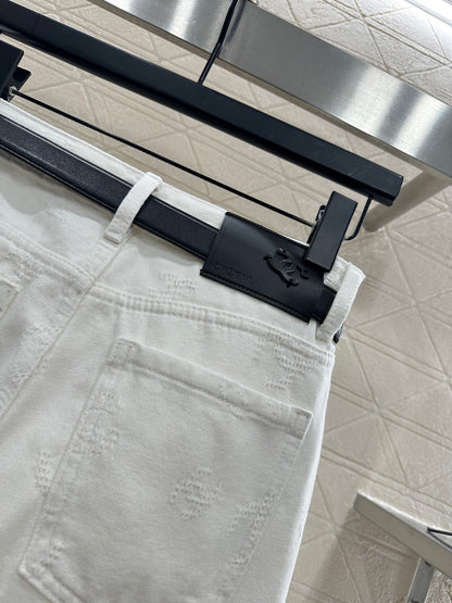 Belt jacquard denim pants