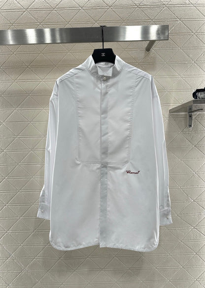 Stand up collar solid color silhouette shirt