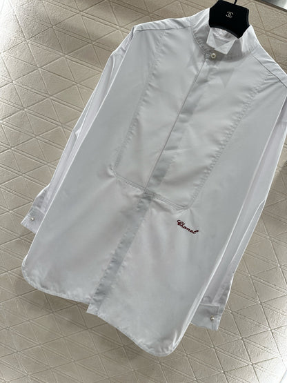 Stand up collar solid color silhouette shirt