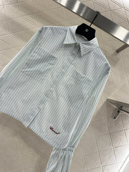 Short striped drawstring sleeve shirt