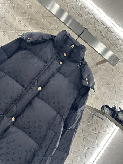 Detachable hooded jacquard down jacket