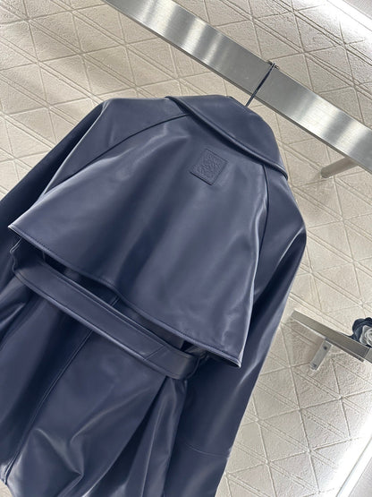 Belt shawl leather jacket