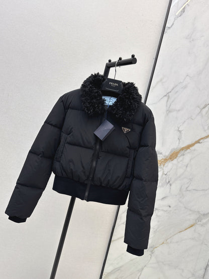 Wool collar short down jacket