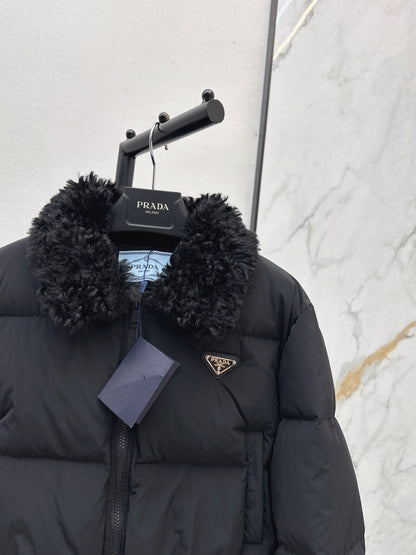 Wool collar short down jacket