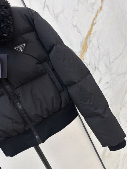 Wool collar short down jacket