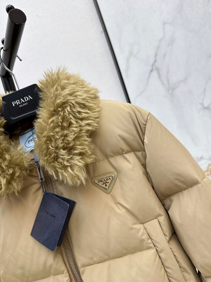 Wool collar short down jacket