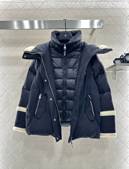Split fake two-piece down jacket