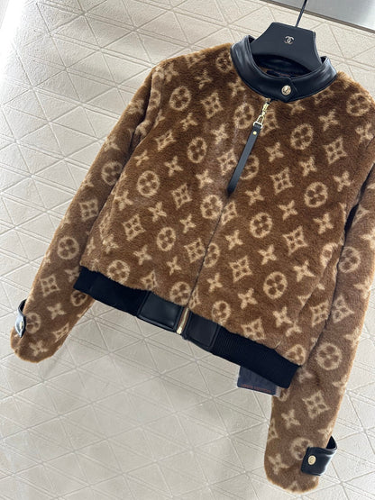 Splicing leather teddy lamb jacket
