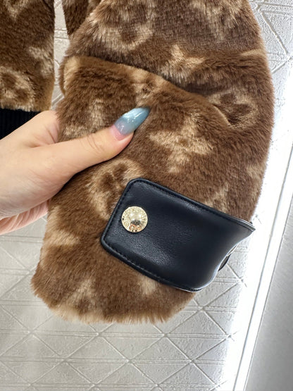 Splicing leather teddy lamb jacket