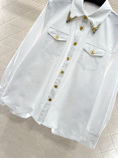 Bordered collar silhouette shirt