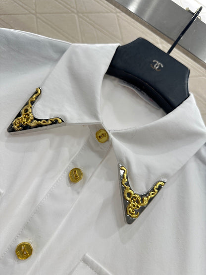 Bordered collar silhouette shirt