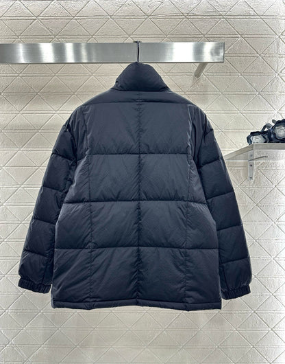 Leather buckle stand up collar down jacket