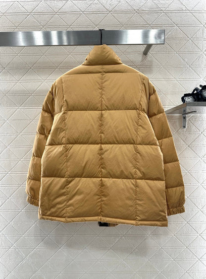 Leather buckle stand up collar down jacket