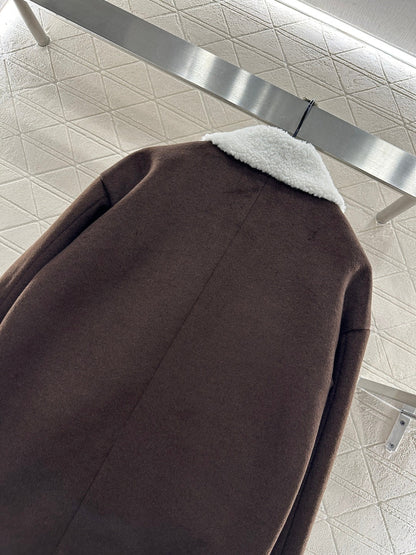 Lamb fleece collar mid length jacket