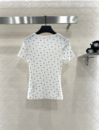 Round neck floral short sleeved shirt