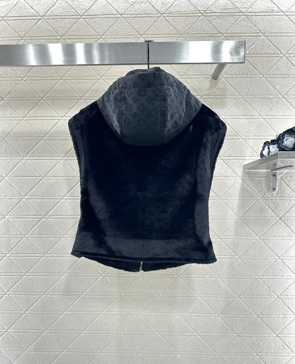 Hooded plush camisole vest