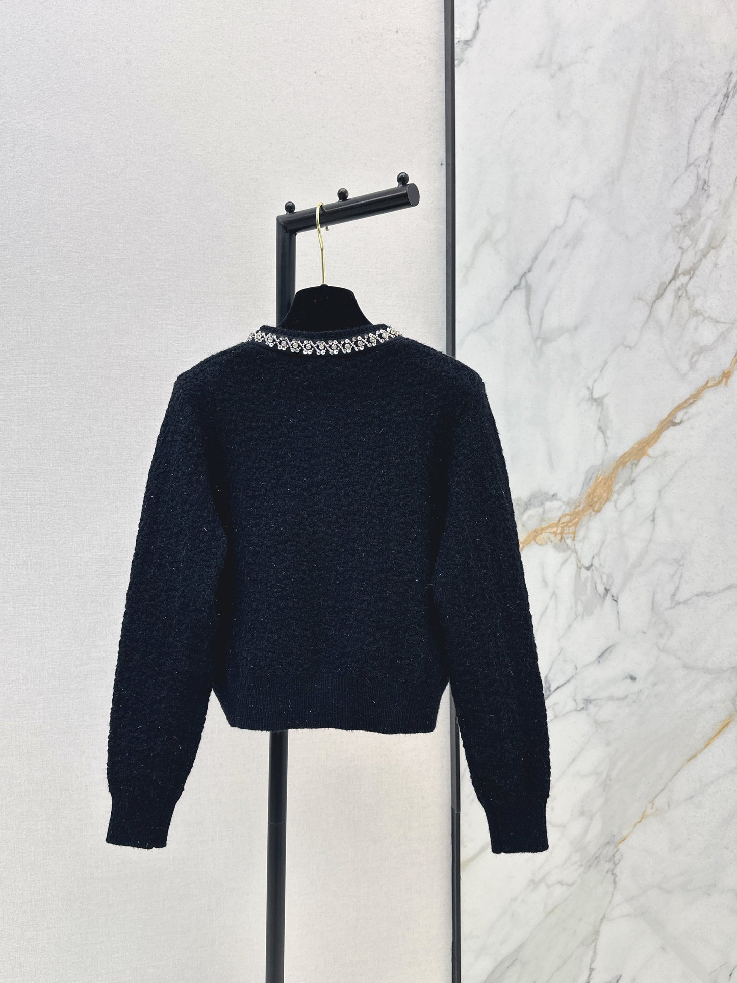 Nail drill craft round neck knitted cardigan
