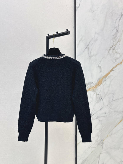 Nail drill craft round neck knitted cardigan