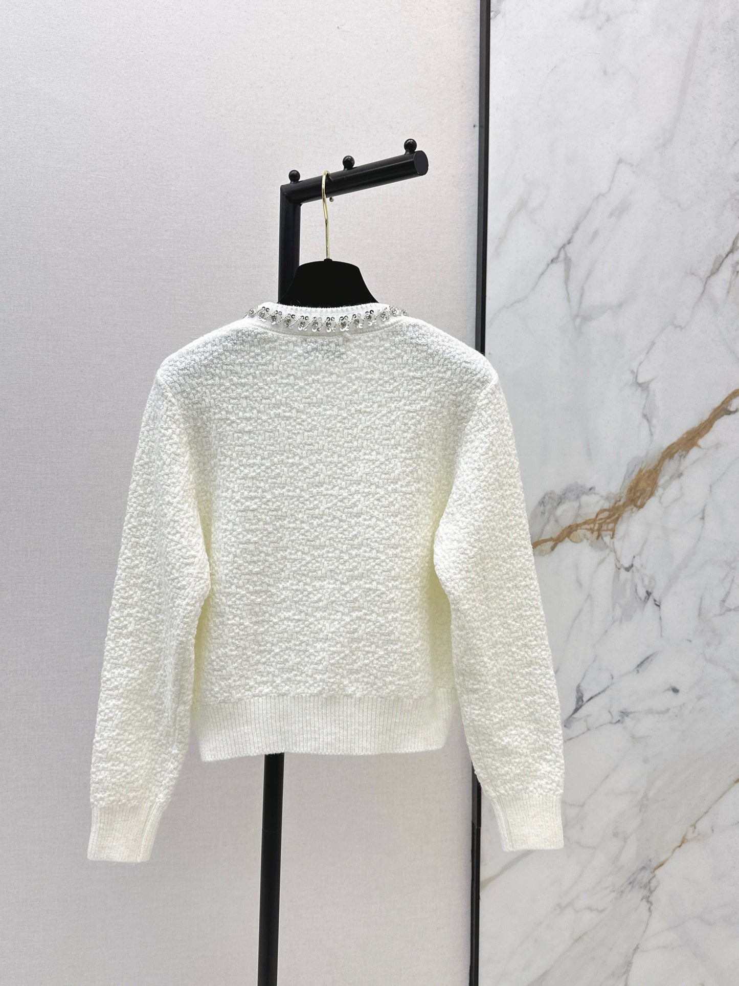 Nail drill craft round neck knitted cardigan
