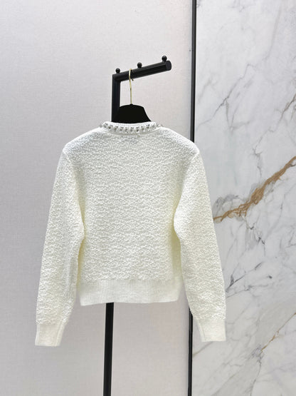 Nail drill craft round neck knitted cardigan