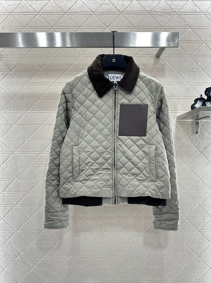 Corduroy collar diamond patterned cotton jacket