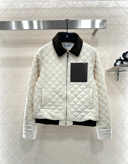 Corduroy collar diamond patterned cotton jacket