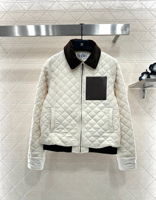 Corduroy collar diamond patterned cotton jacket