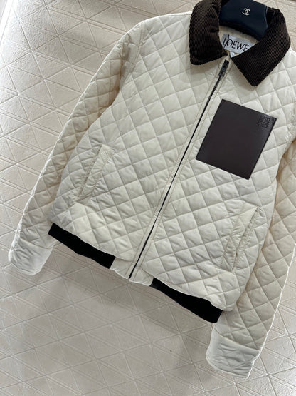 Corduroy collar diamond patterned cotton jacket