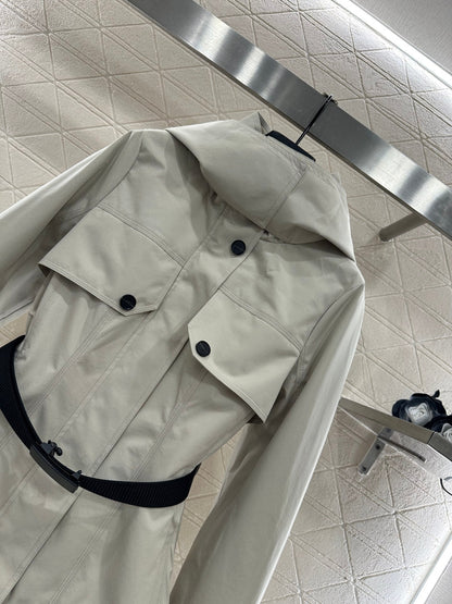 Hooded waist belt down jacket