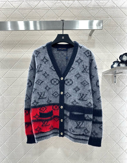 Jacquard contrasting wool cardigan