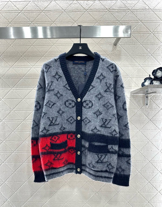 Jacquard contrasting wool cardigan