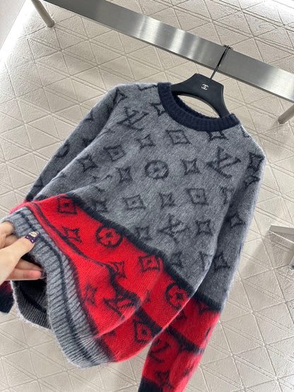 Jacquard contrasting wool pullover sweater