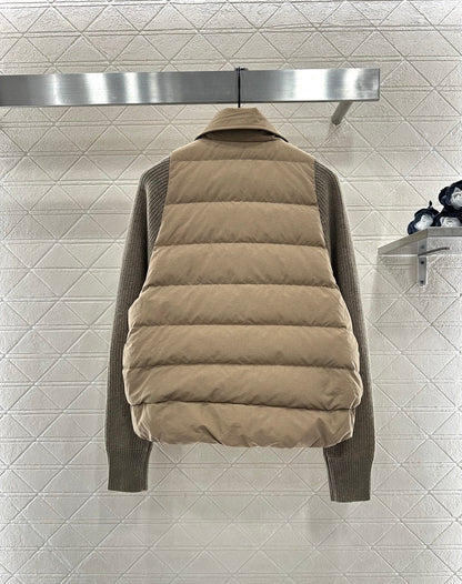 Knitted patchwork lapel down jacket