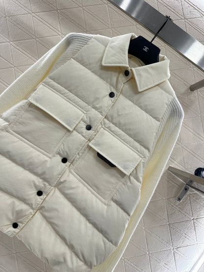 Knitted patchwork lapel down jacket