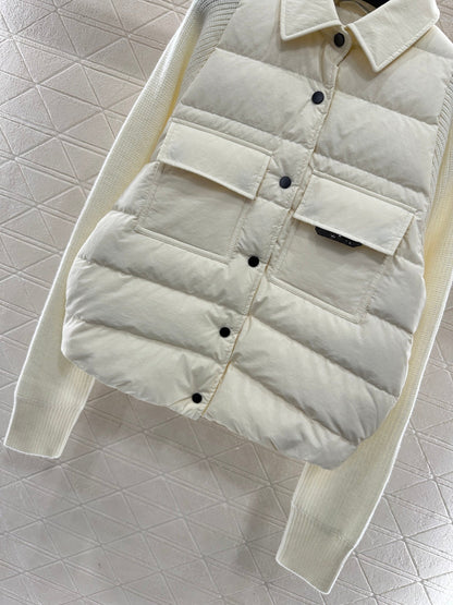 Knitted patchwork lapel down jacket
