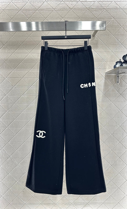 Plucked letter high waist wide leg pants