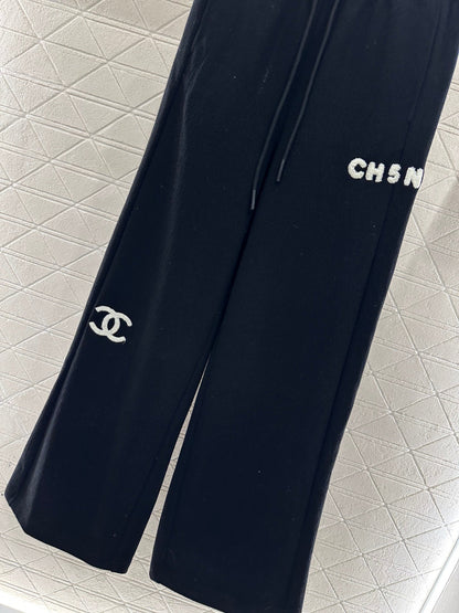 Plucked letter high waist wide leg pants