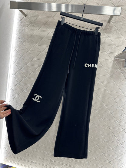 Plucked letter high waist wide leg pants