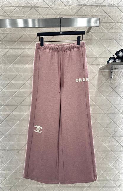 Plucked letter high waist wide leg pants