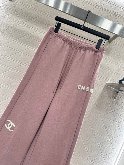 Plucked letter high waist wide leg pants