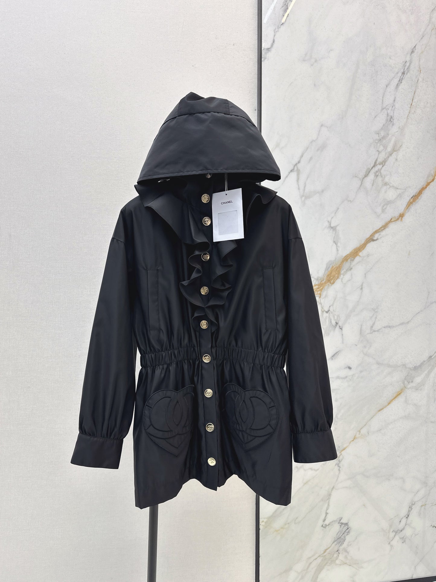 Lotus leaf lace hooded nylon jacket