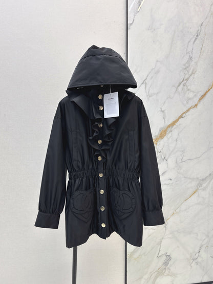 Lotus leaf lace hooded nylon jacket