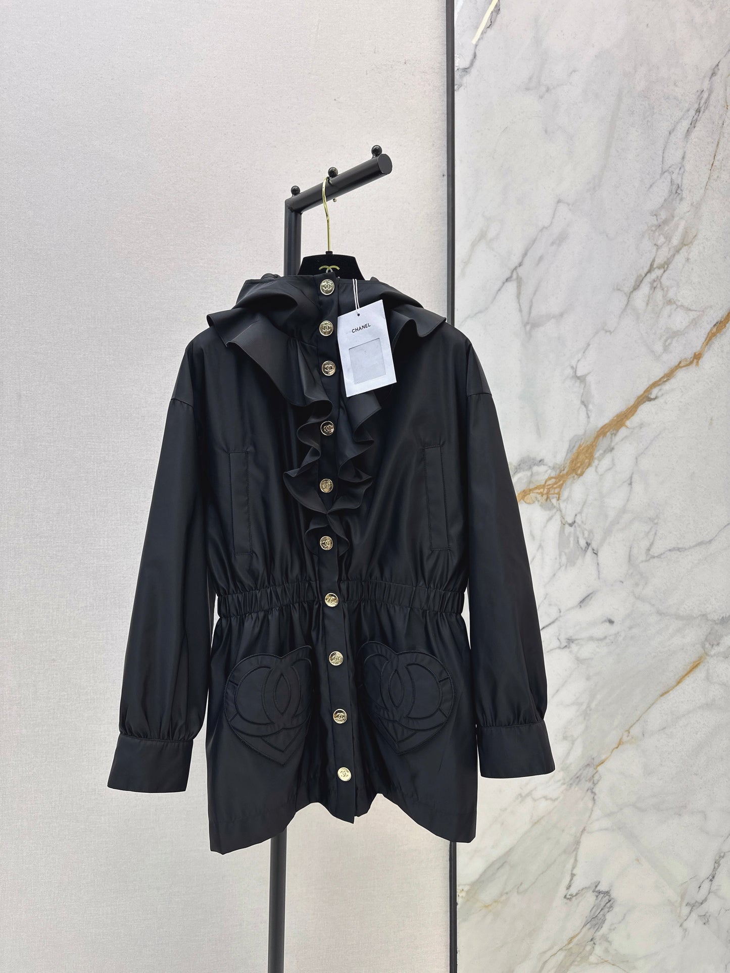 Lotus leaf lace hooded nylon jacket
