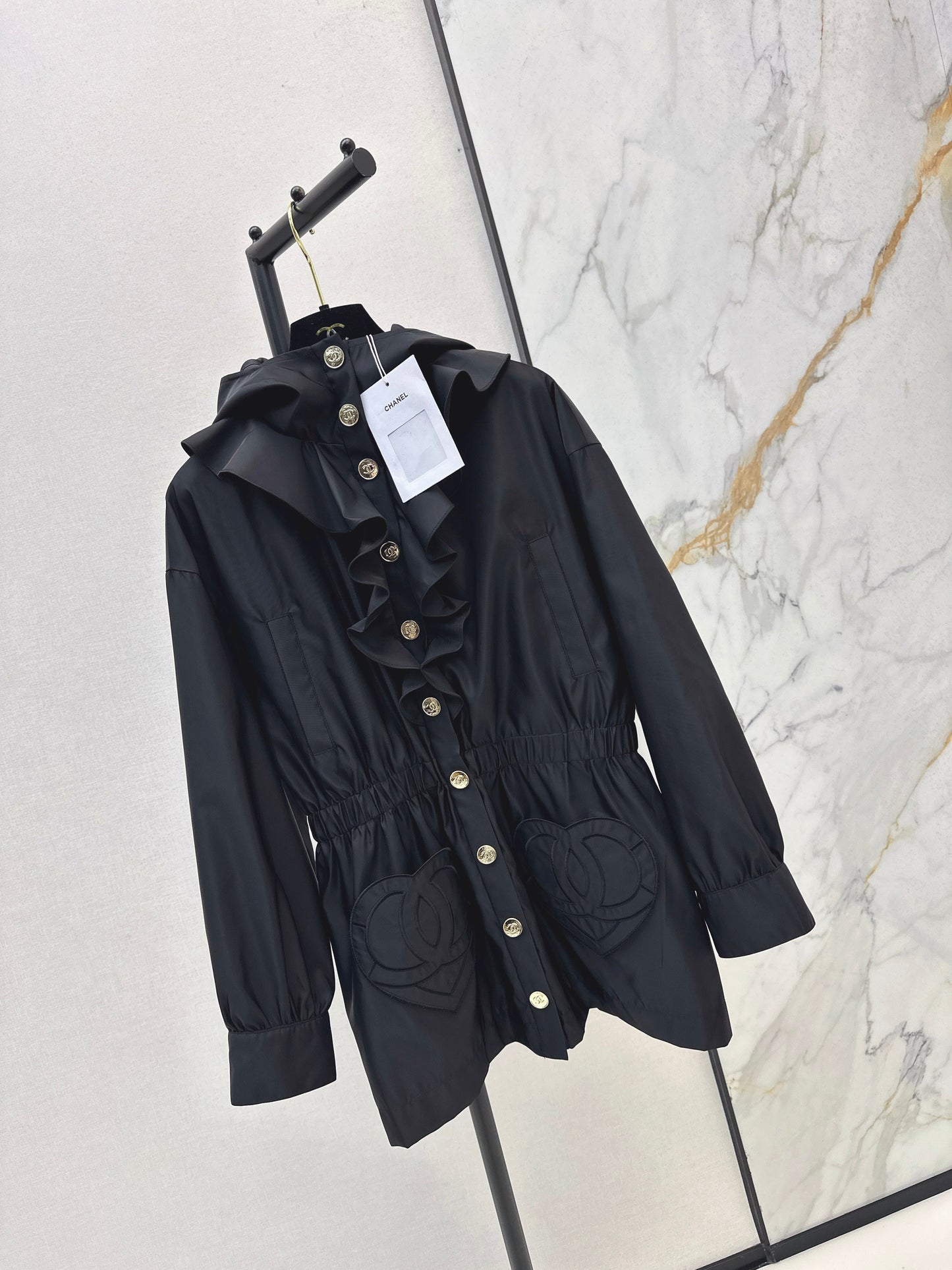 Lotus leaf lace hooded nylon jacket