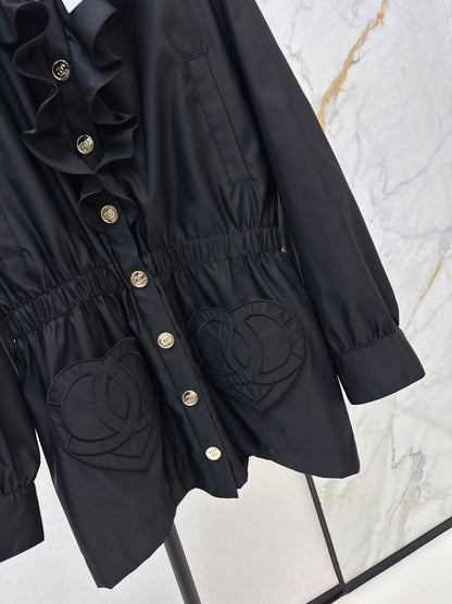 Lotus leaf lace hooded nylon jacket