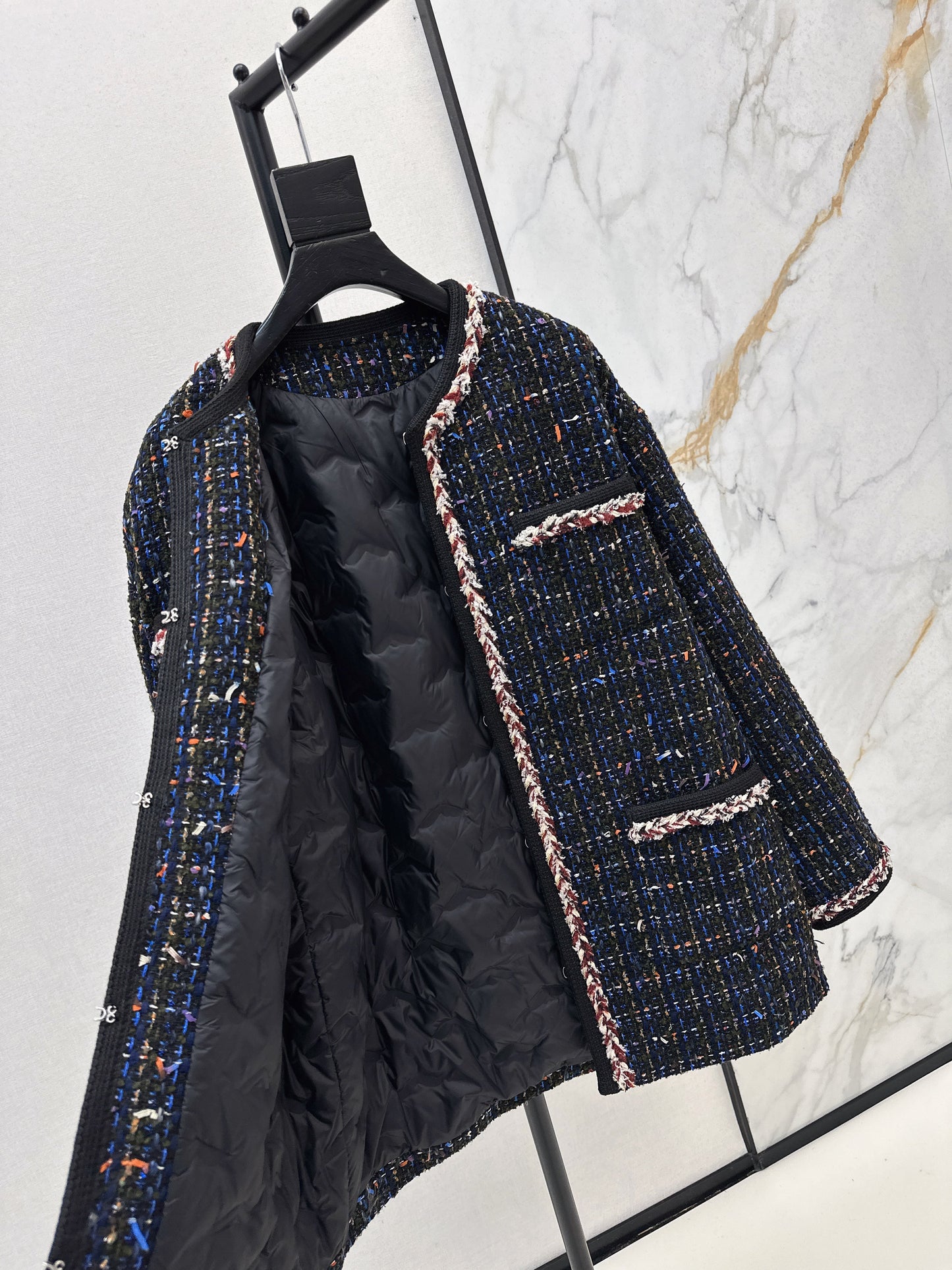 Thousand bird grid woolen woolen white goose down coat