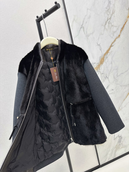 Mink spliced stand up collar down jacket