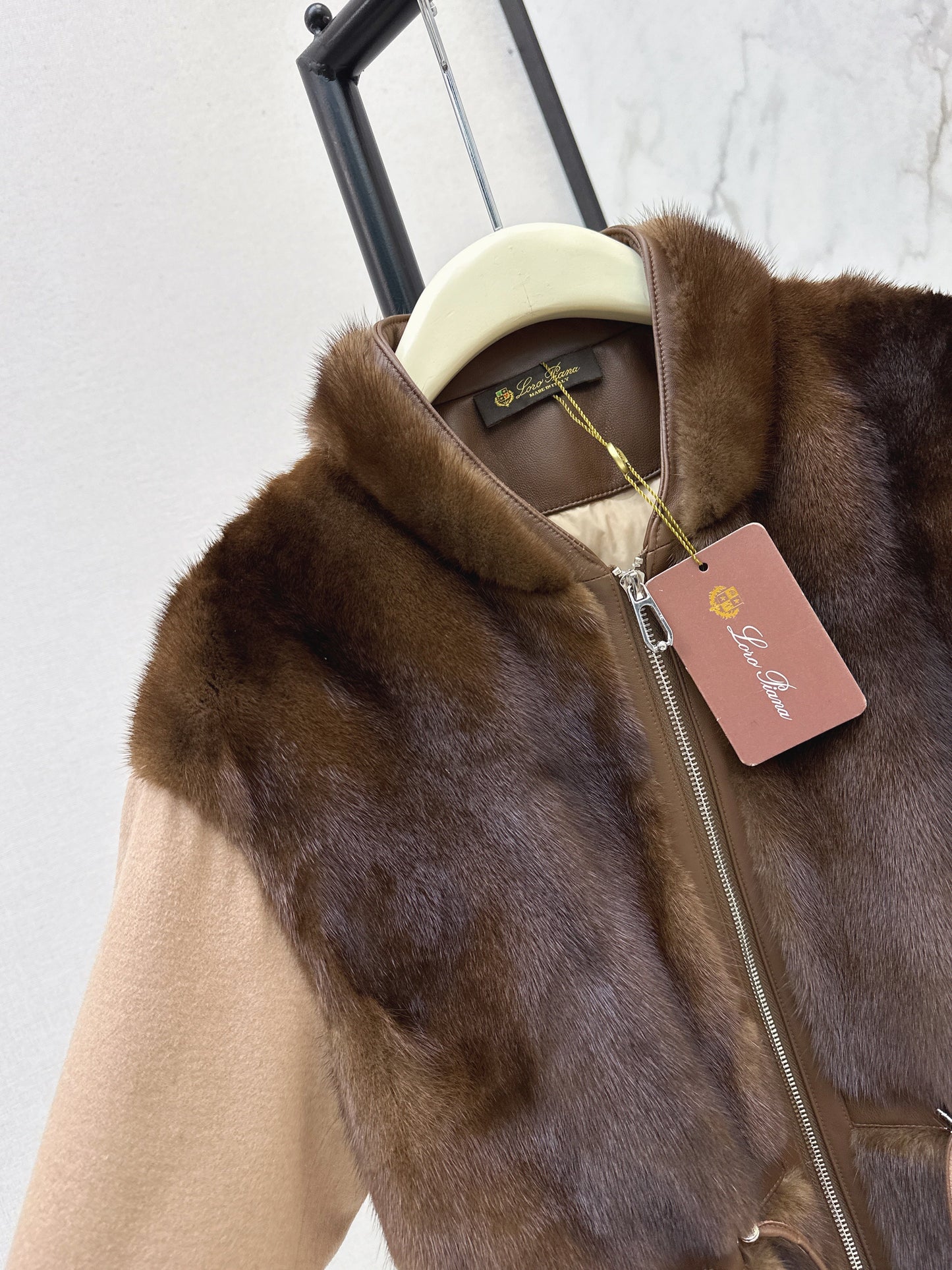 Mink spliced stand up collar down jacket